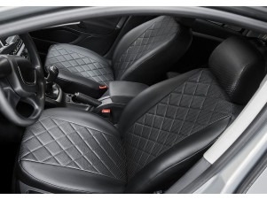 Чехлы Rival экокожа черные Ромб на цельную спинку для Renault Logan № SC.4707.2